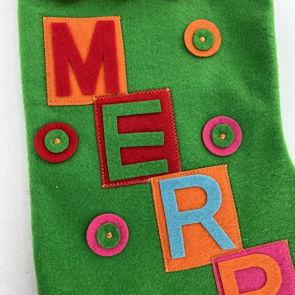 Set of 2 Vintage‎ 80s-90s Felt Christmas Stockings MERRY Spellout Colorful 20